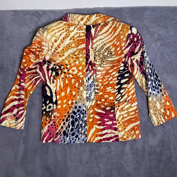 Transitions Womens Size 4 Animal Print Blazer Jacket‎ 3/4 Sleeve Polyester - Picture 2 of 8